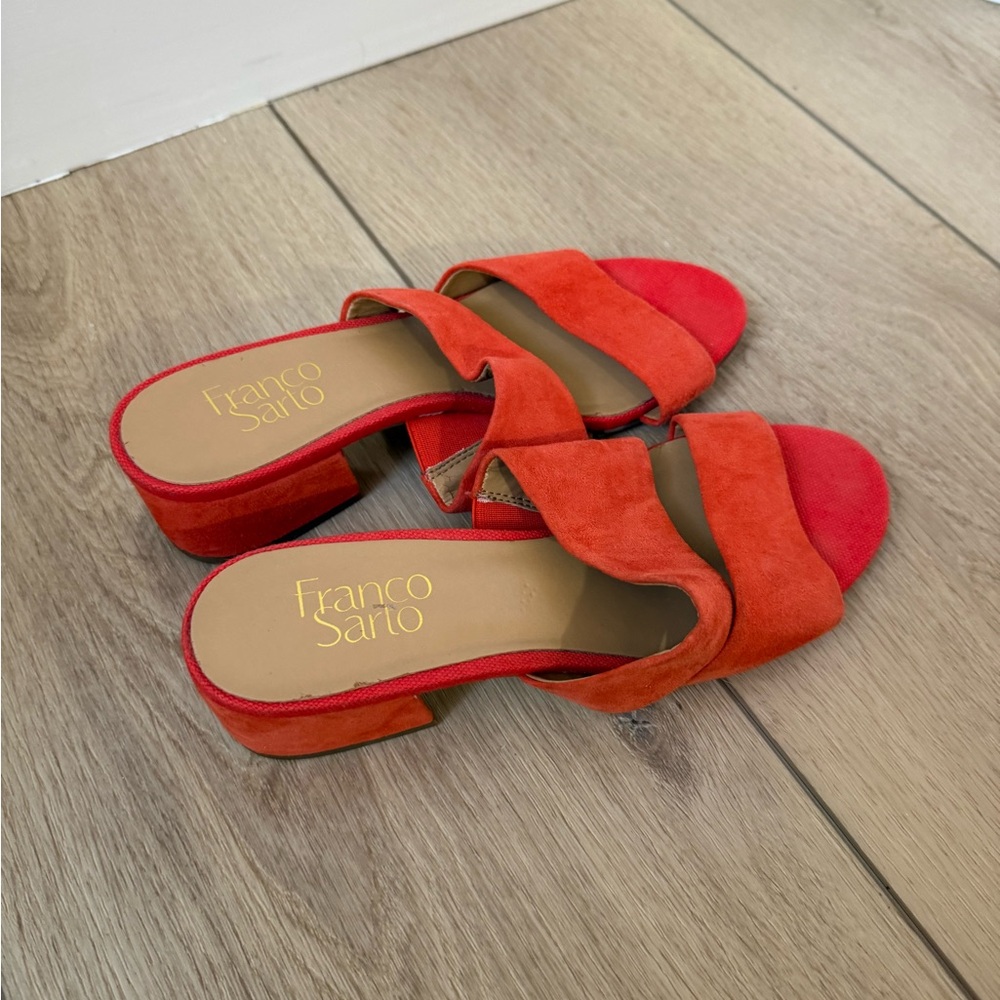 Franco Sarto Women's Orange/Red Suede Mules
